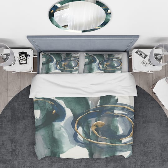 Designart 'Indigo and Gold III' Geometric Bedding Set - Duvet Cover & Shams